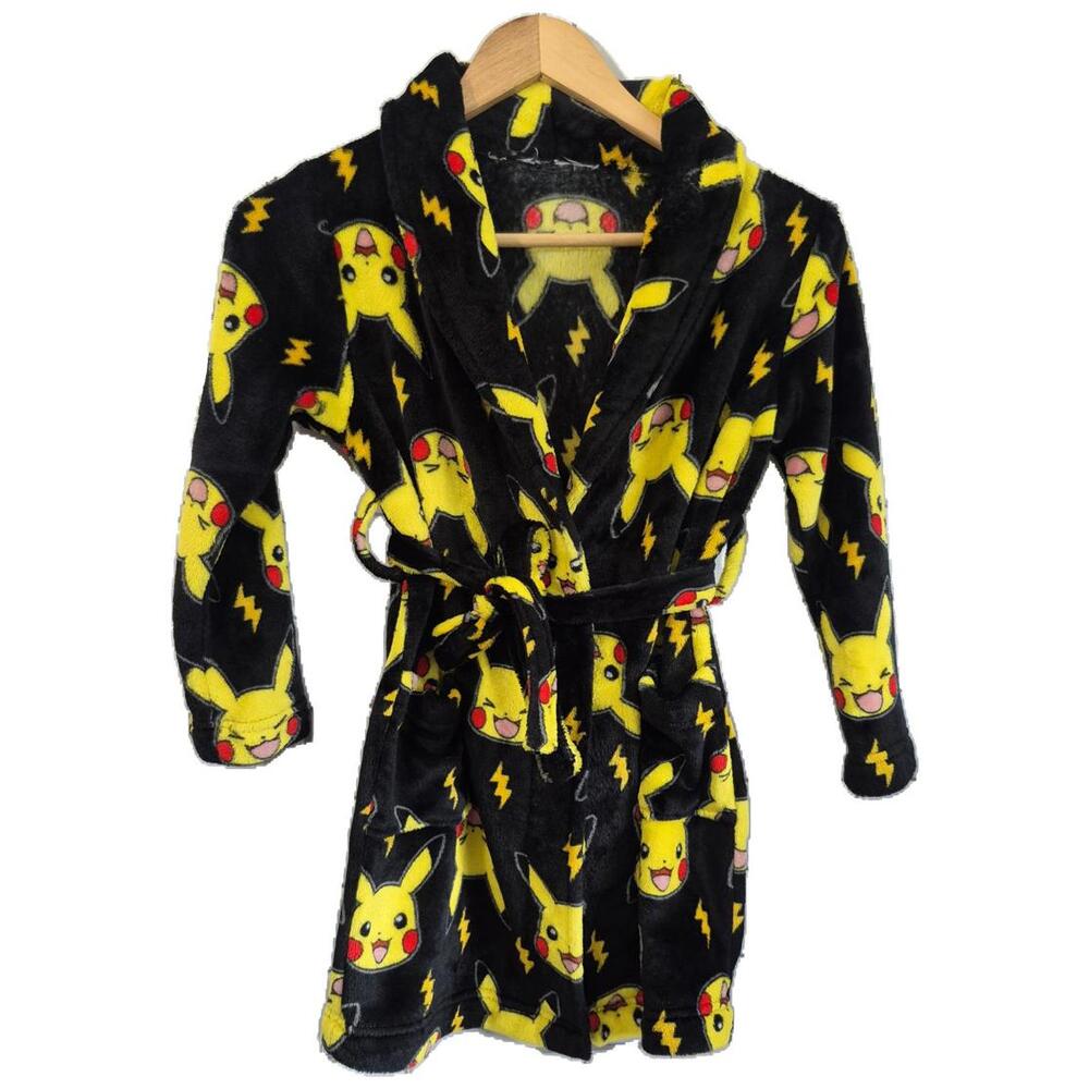 Kids Boys  Pokemon Pikachu Black Soft Plush Comfy Bathrobe